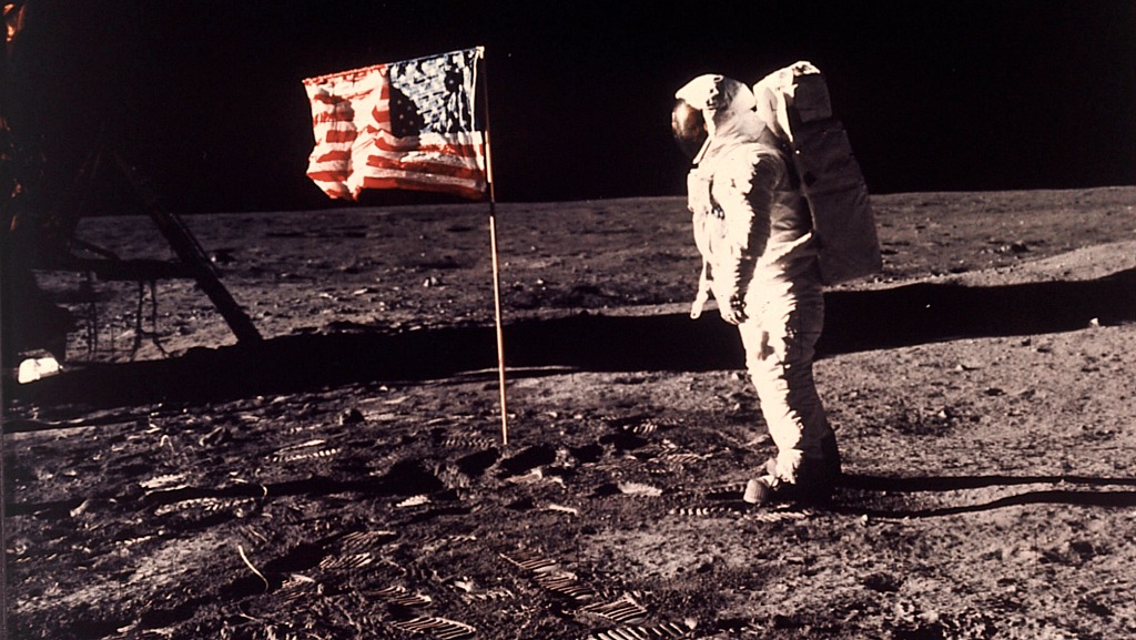 Astronaut Buzz Aldrin poses for a photograph beside the U.S. flag deployed on the moon during the Apollo 11 mission on July 20, 1969.  (Neil A. Armstrong/NASA via AP, file)