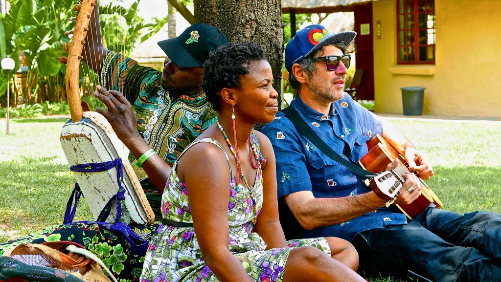 Some of the members of the Africa Express 'Egoli' project (left to right): Otim Zolani, Mahola and Gruff-Rhys (photo by Denholm Hewlett, PR)