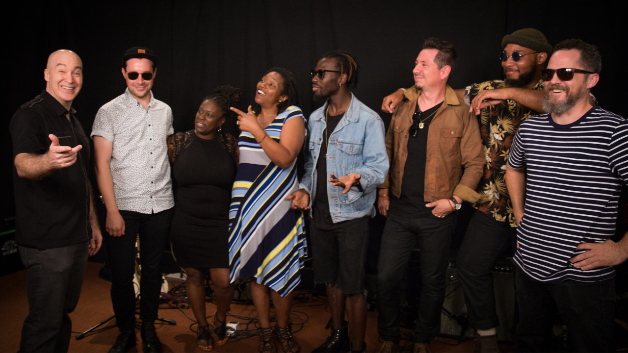 Eric Holland with Black Pumas in Studio A (photo by Steven Ruggiero/WFUV)