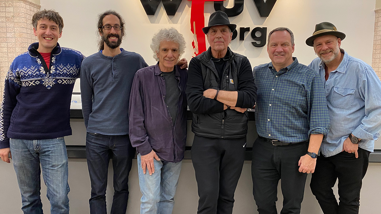 Eric Lee, engineer Jeremy Rainer, Steve Addabbo, Eric Andersen, host Don McGee and Jagoda at WFUV (photo by Carol Rothman)
