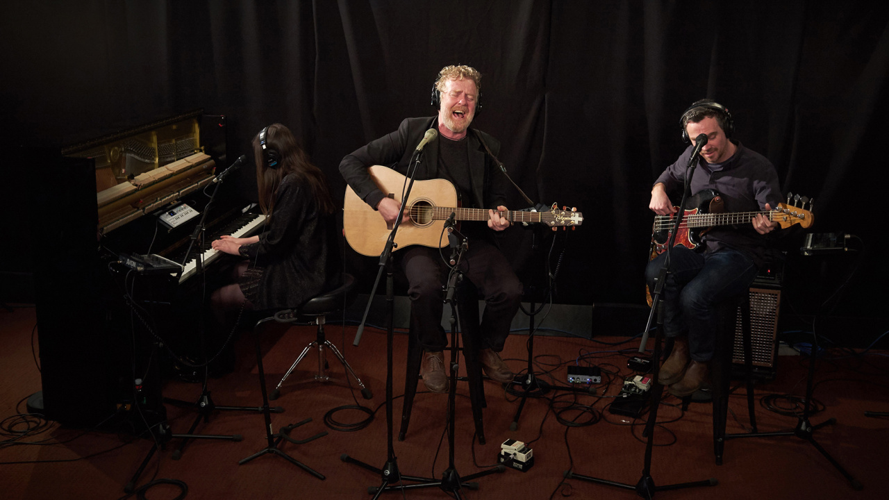 Glen Hansard and band in Studio A (photo by Gus Philippas/WFUV)