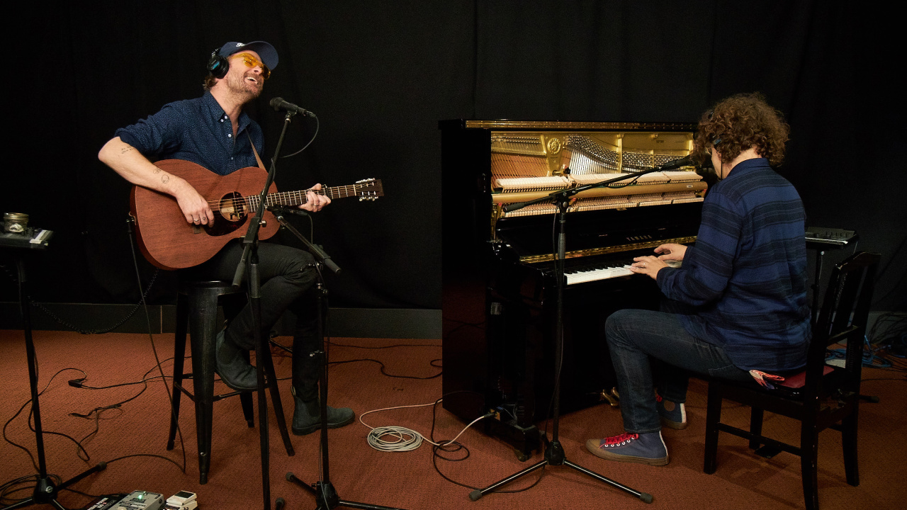 Hiss Golden Messenger in Studio A (photo by Gus Philippas/WFUV)