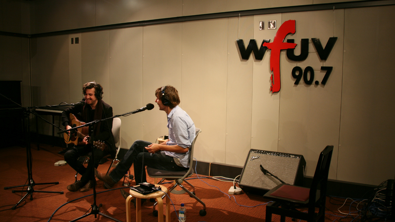 Christian Mazzalai and Thomas Mars of Phoenix in Studio A (photo by WFUV)