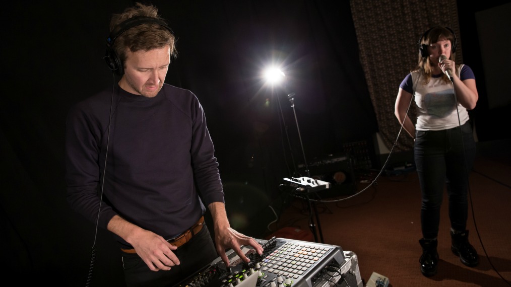 Sylvan Esso in Studio A (photo by Sarah Burns/WFUV)