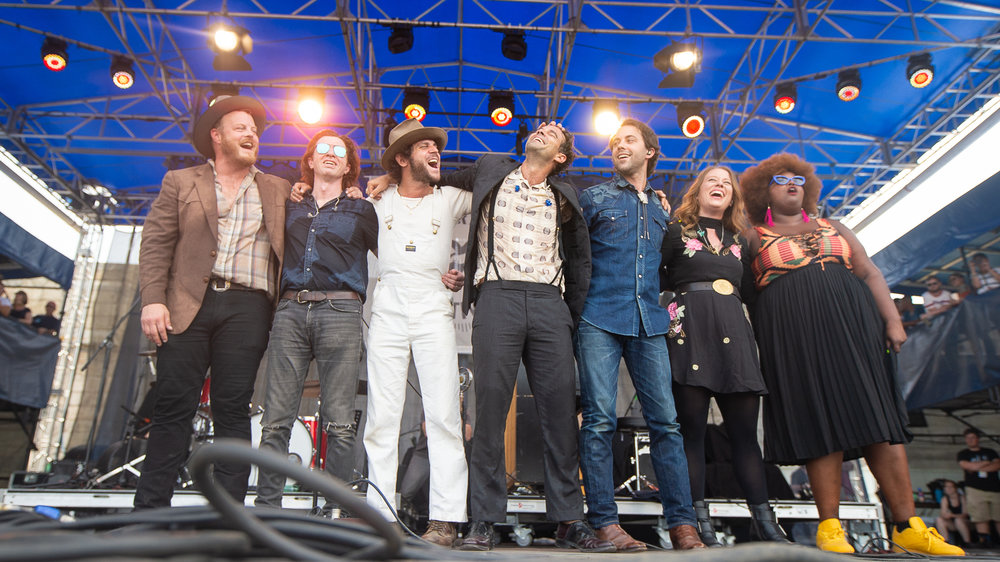 The Lone Bellow and friends (photo by Adam Kissick/NPR)