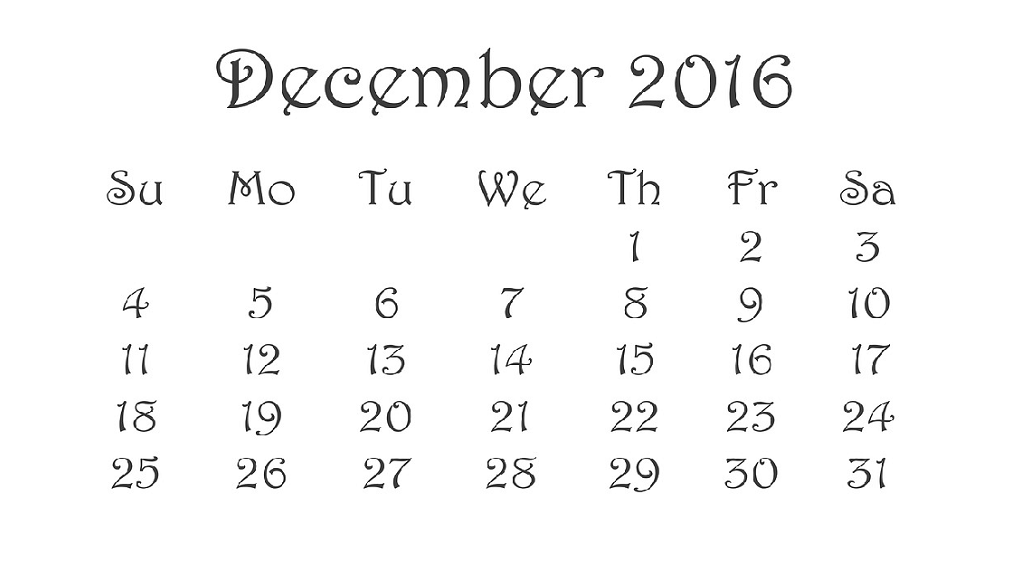 2016-December-Calendar