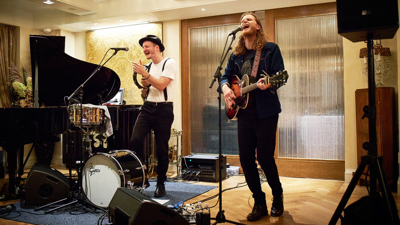 The Lumineers performing at an FUV Live House Concert (photo by Gus Philippas/WFUV)