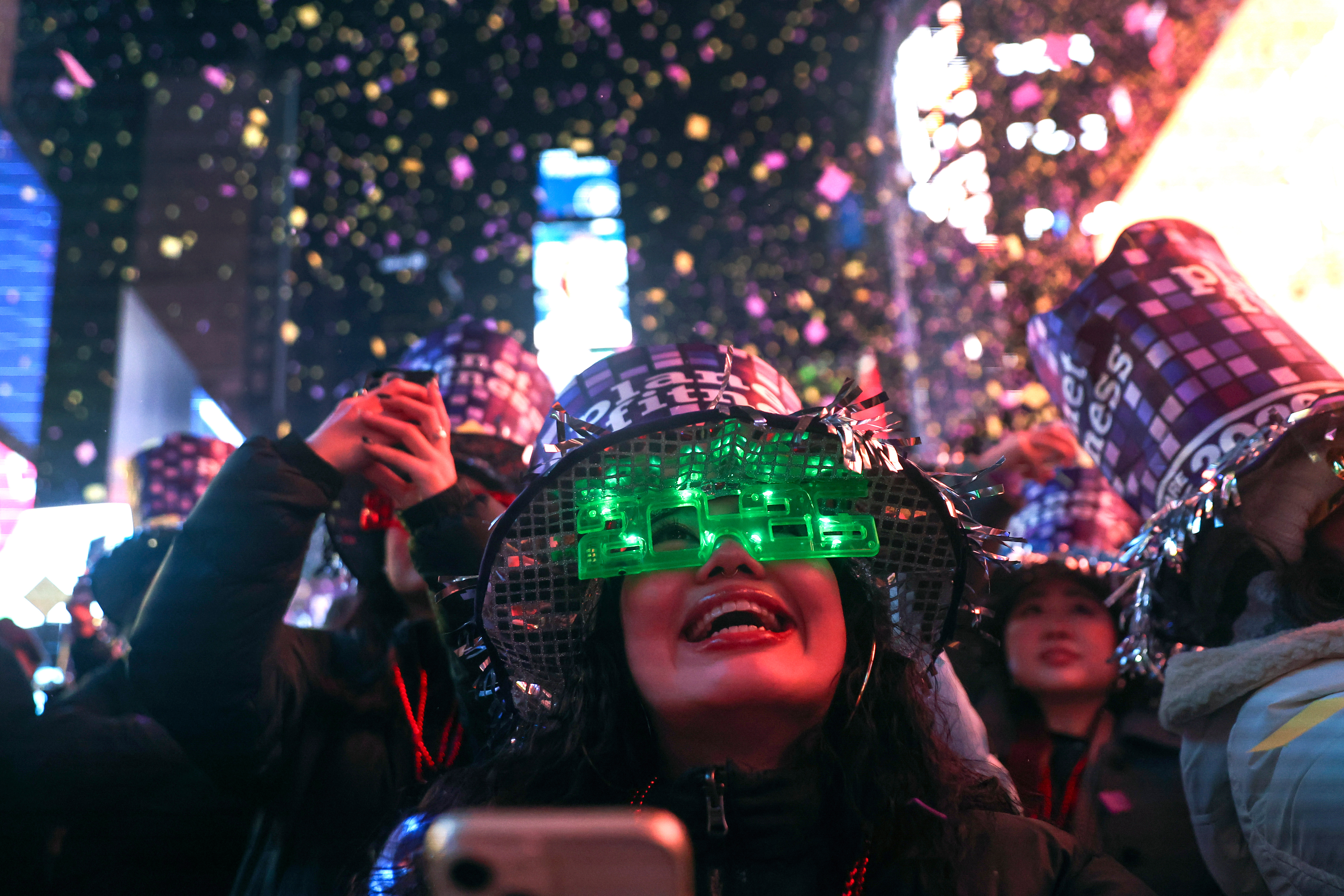Revelers celebrate New Year's Eve in Times Square, Wednesday, Dec. 31, 2025, in New York.
