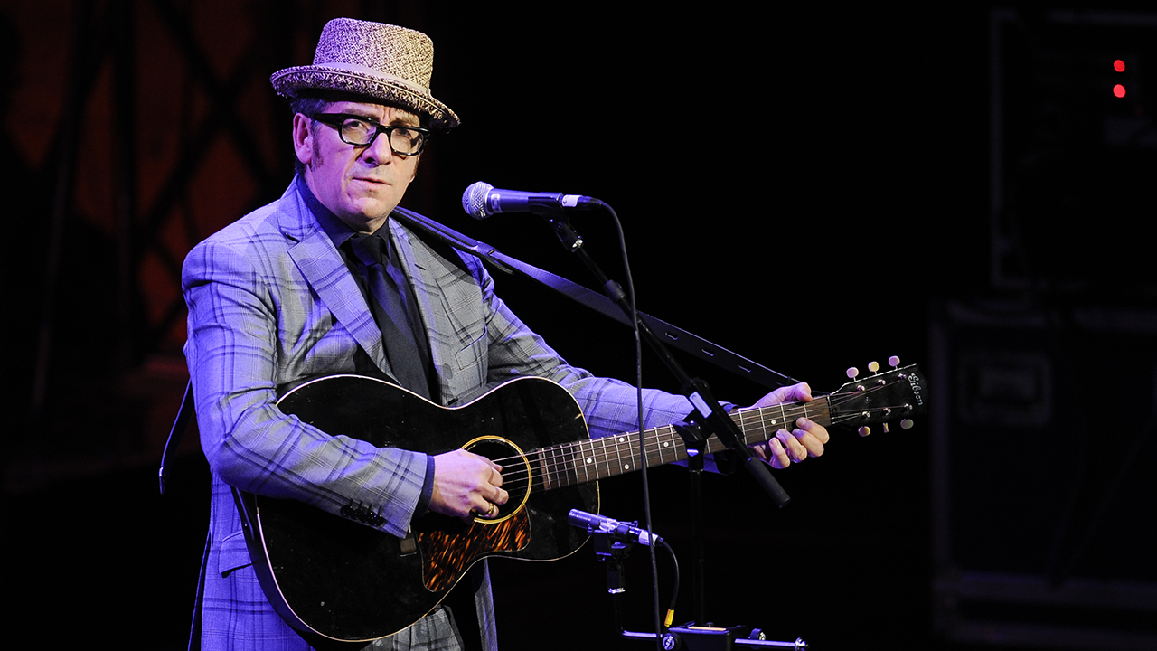 Singer Elvis Costello performs at &quot;A Celebration of Paul Newman's Dream&quot; to benefit &quot;SeriousFun&quot; an association of Hole in the Wall Camps at Avery Fisher Hall on Monday, April 2, 2012 in New York. (AP Photo/Evan Agostini)