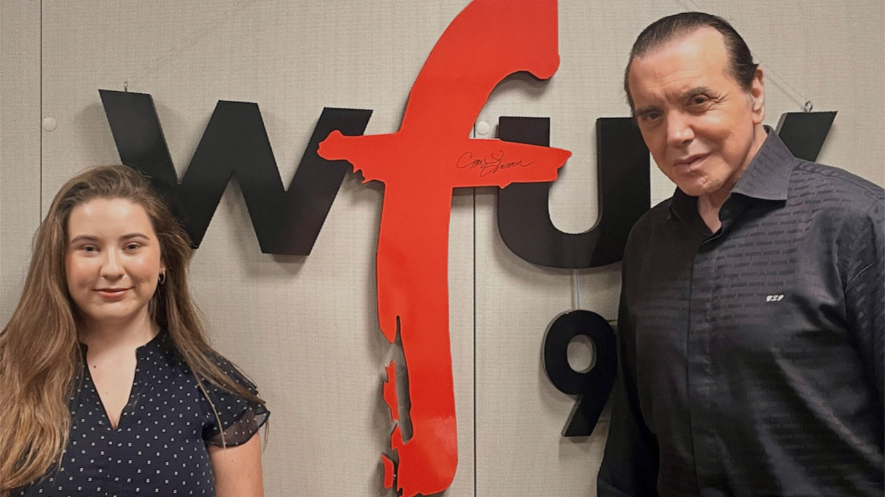 The author with Chazz at WFUV. (Photo by Courtney Bergsieker)