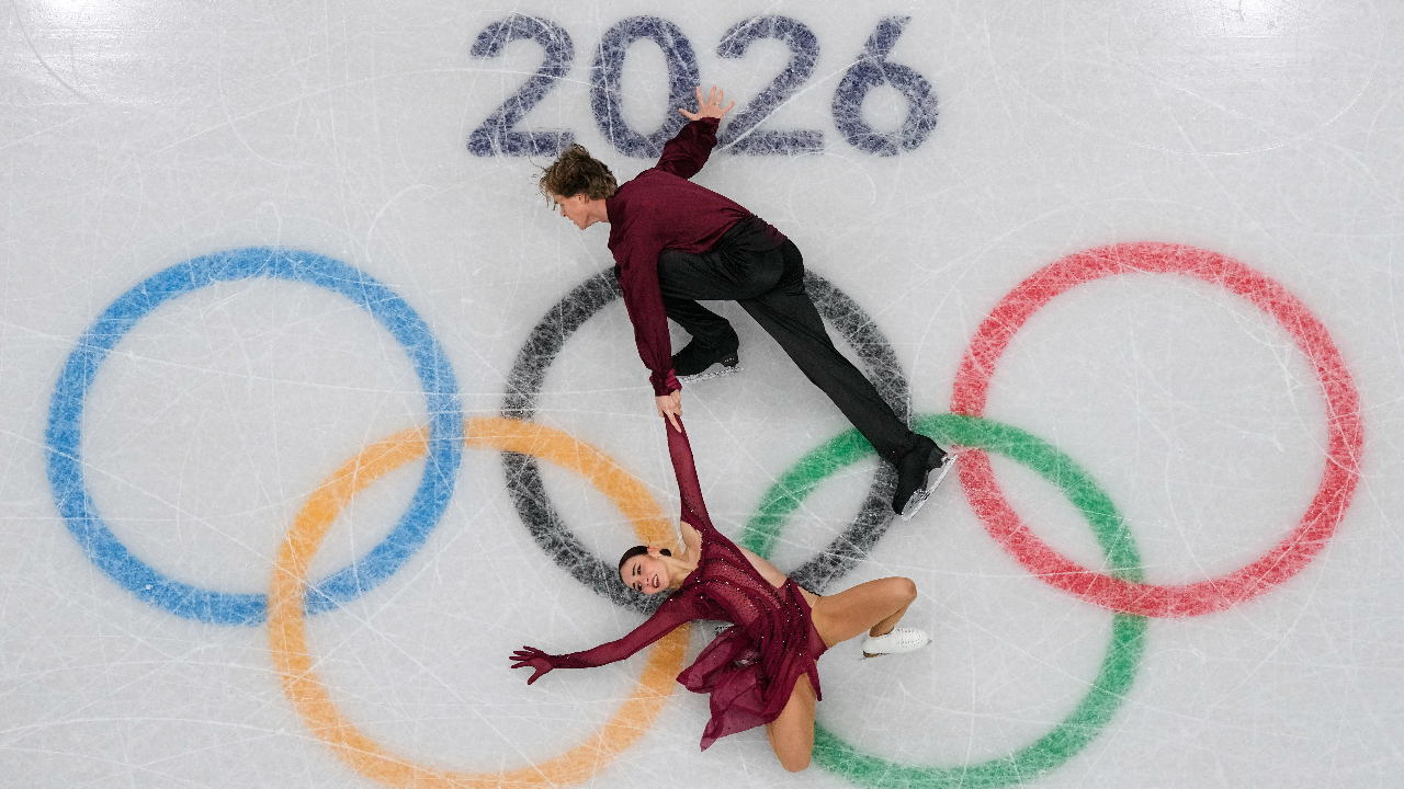 Diana Davis and Gleb Smolkin of Georgia compete during the figure skating ice dance team event at the 2026 Winter Olympics, in Milan, Italy, Saturday, Feb. 7, 2026.