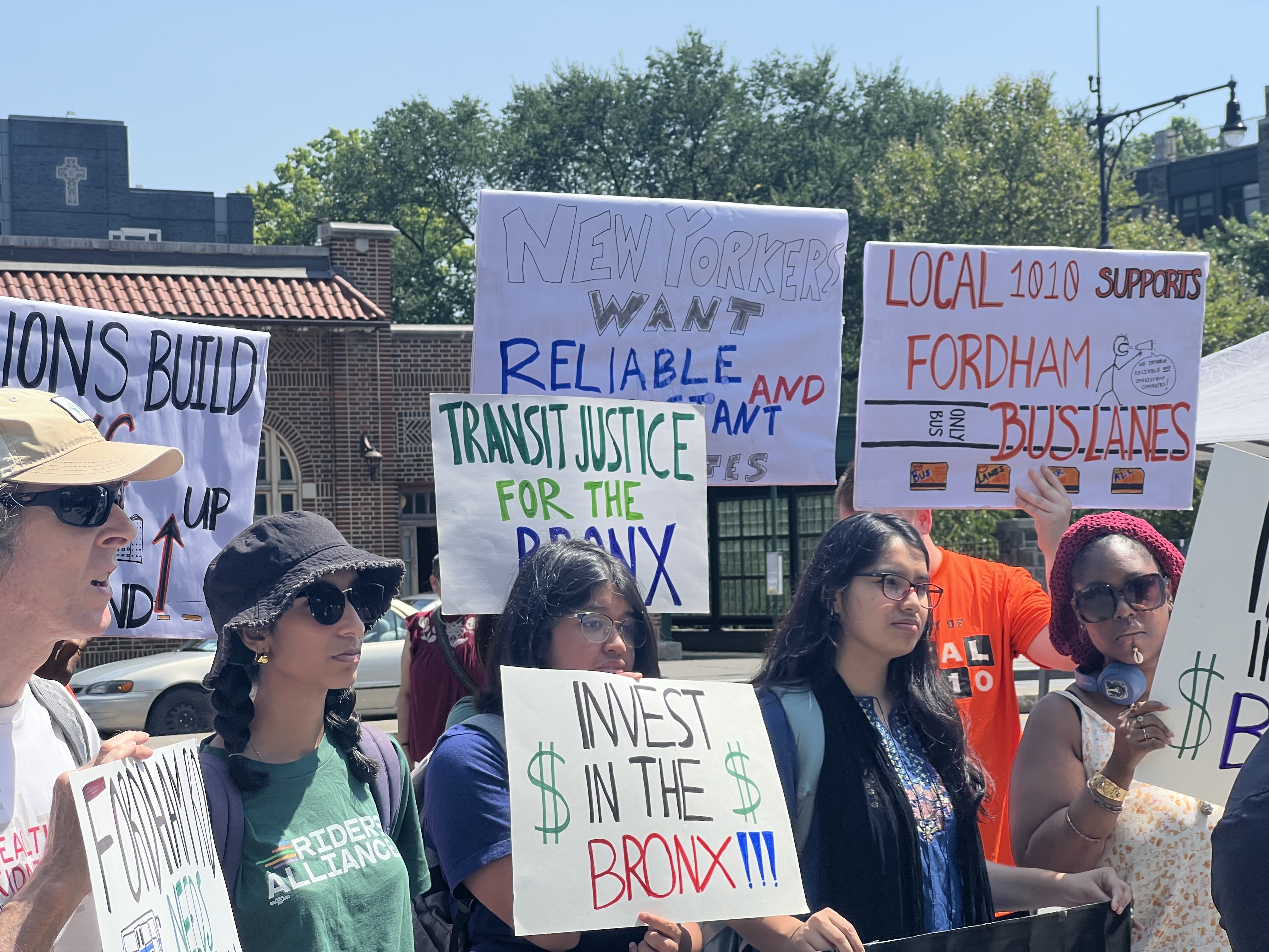 Riders Alliance members at a rally on Fordham Road