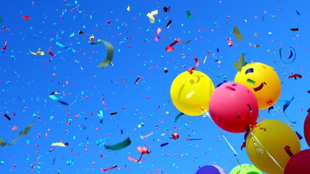 balloons confetti stock