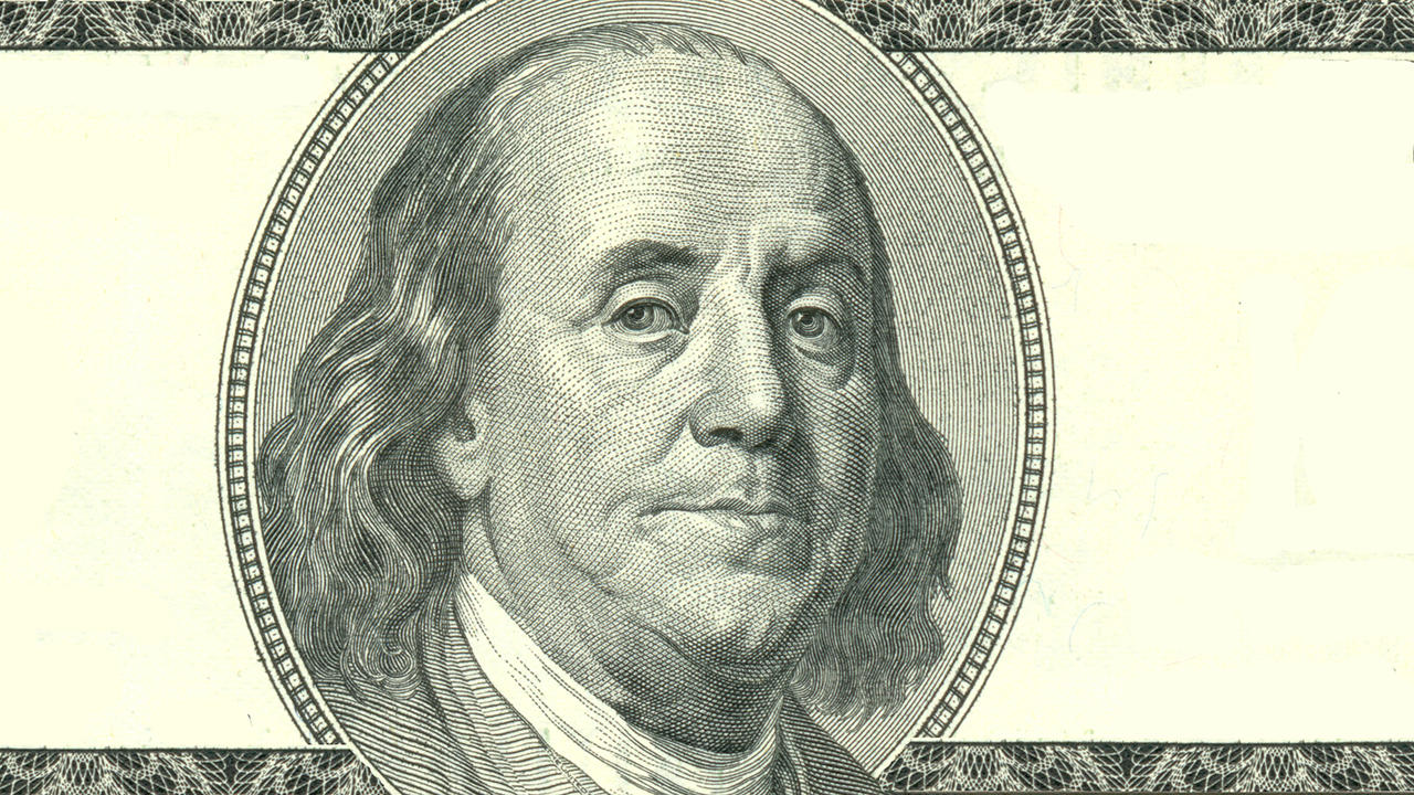 Ben Franklin portrait 100 dollar bill