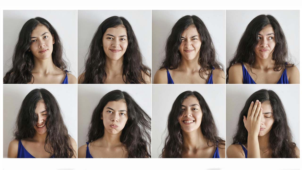 various facial expressions stock head shots