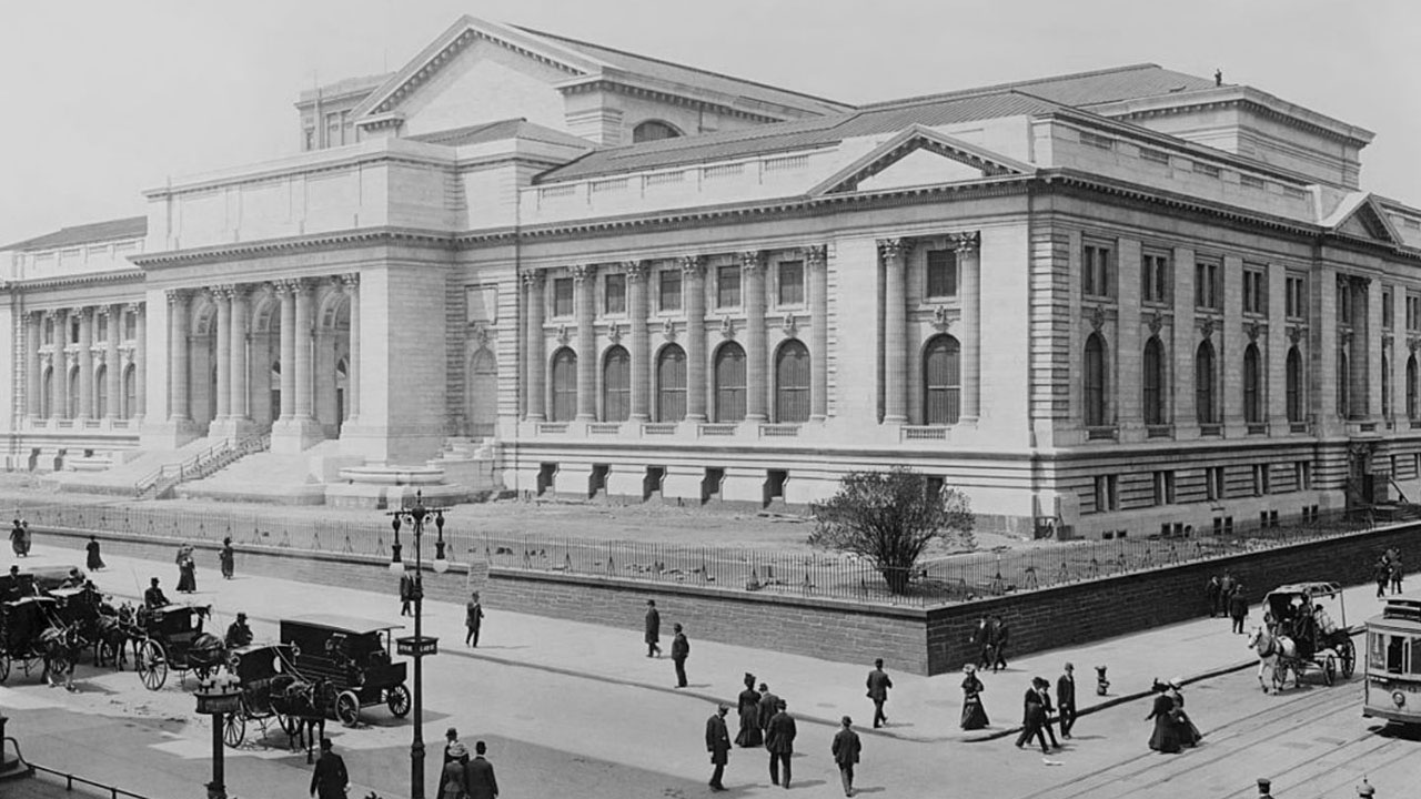 The 42nd Street New York Public Library during its construction in 1908.
