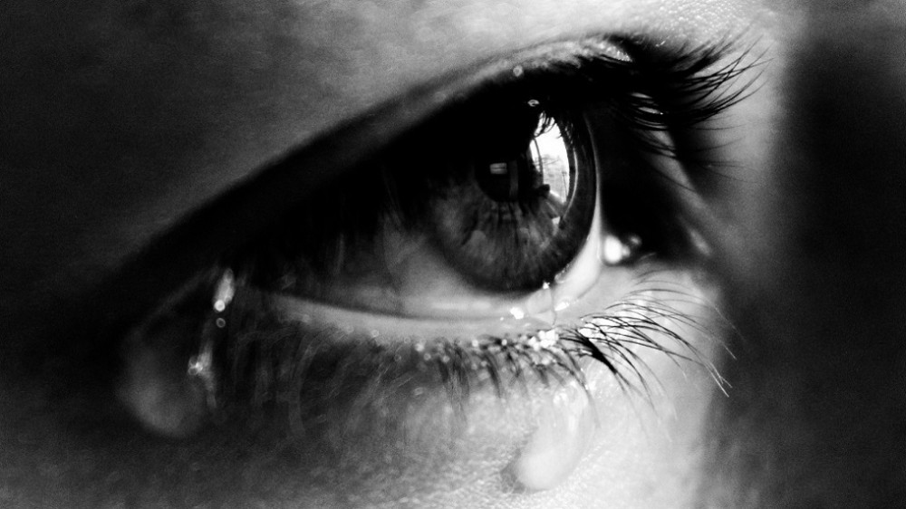close-up teary eye