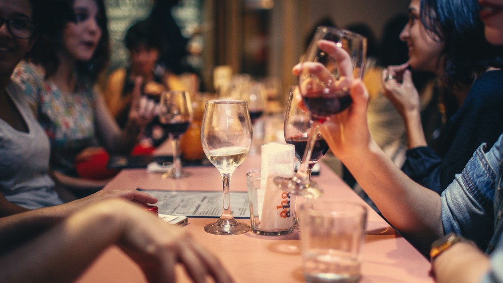 wine drinkers in a restaurant