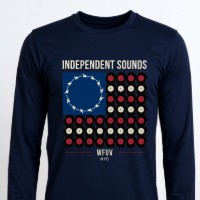 Dark Navy Long Sleeve Tee with Flag motif made of records and guitars