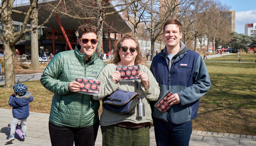 Listeners show off some new FUV swag (photo by Gus Philippas)