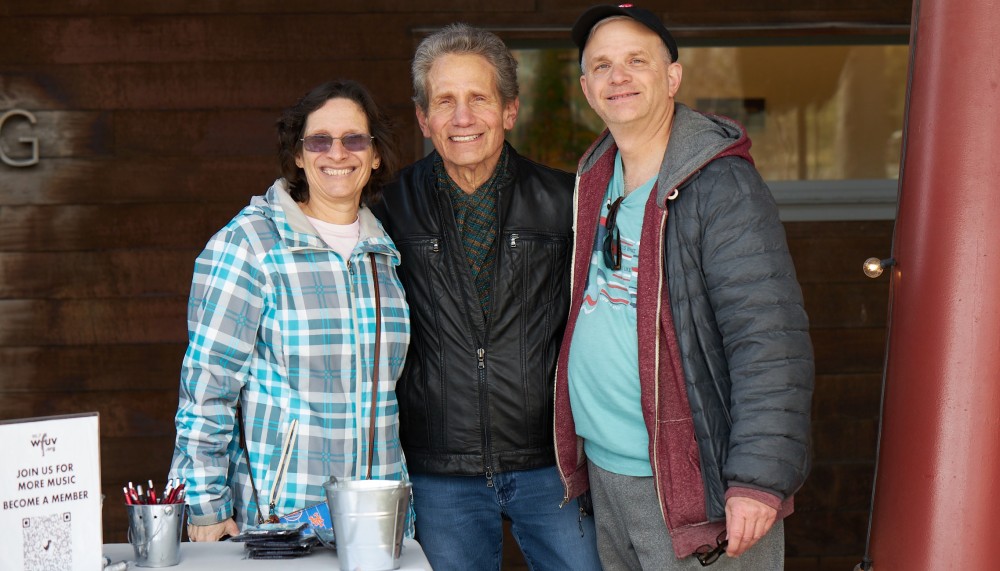 DJ Dennis Elsas with fans (photo by Gus Philippas)