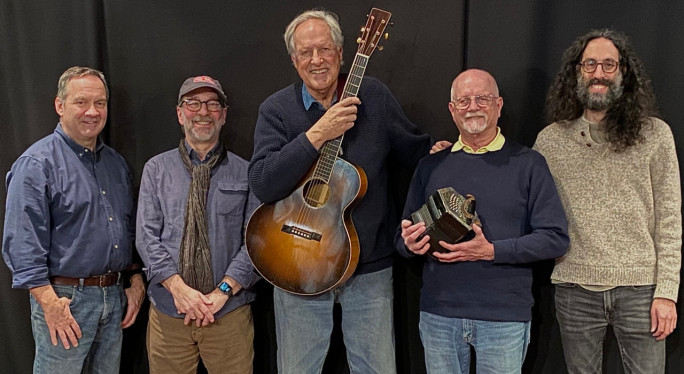 (l-r) Don McGee, Jon Cobert, Tom Chapin, Michael Mark, Jeremy Rainer (photo by Ayushma Thapa, FUV)